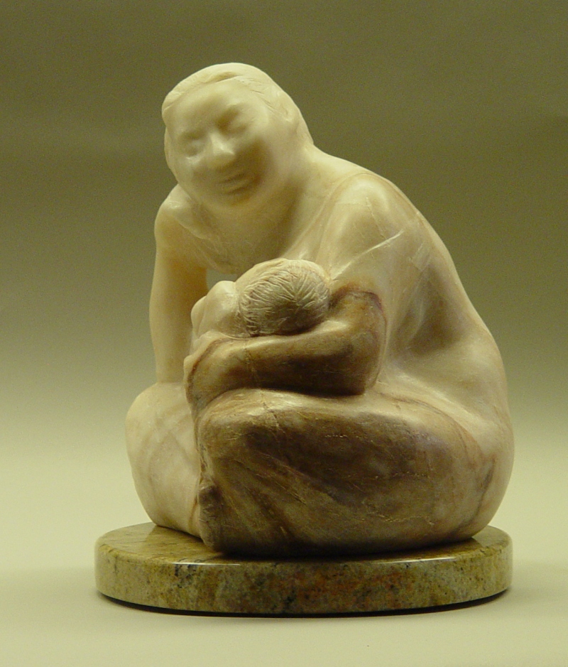 Mother and child, alabaster, 13 inches high