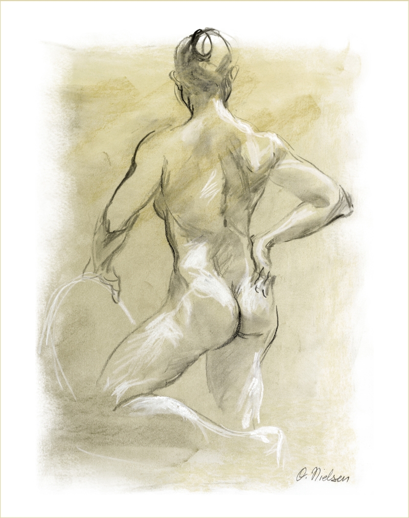 Nude with a chair, Pastel and charcoal