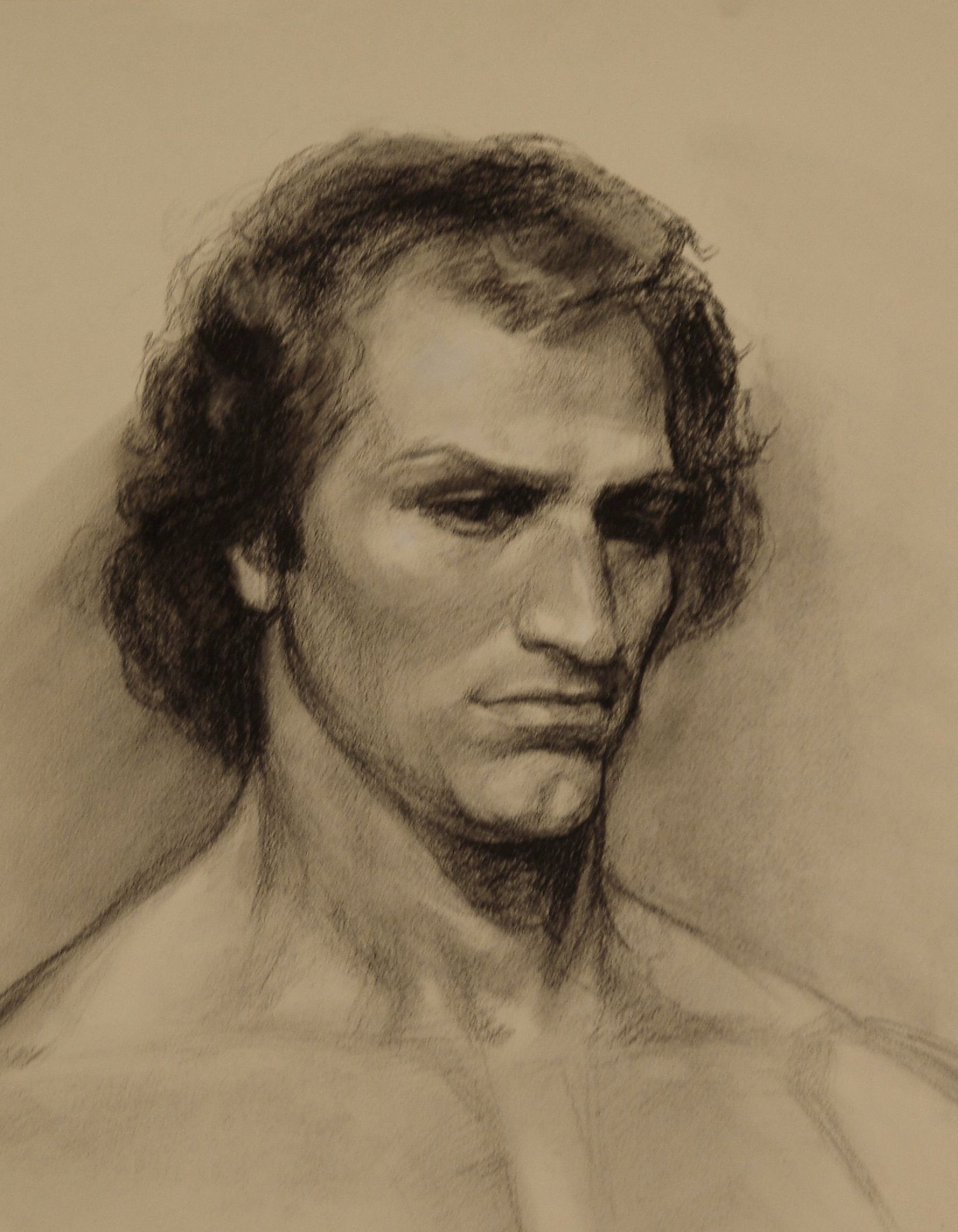 Pondering, Charcoal, 16 x 13 inches