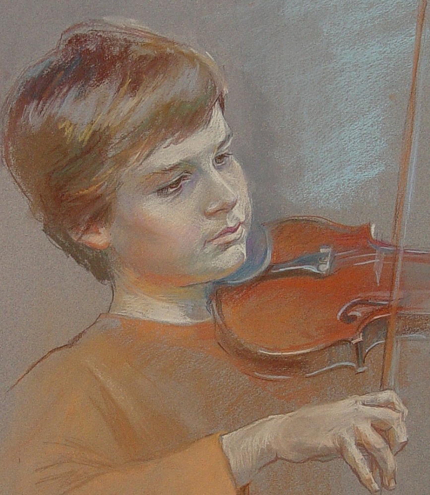 Violin Player, pastel