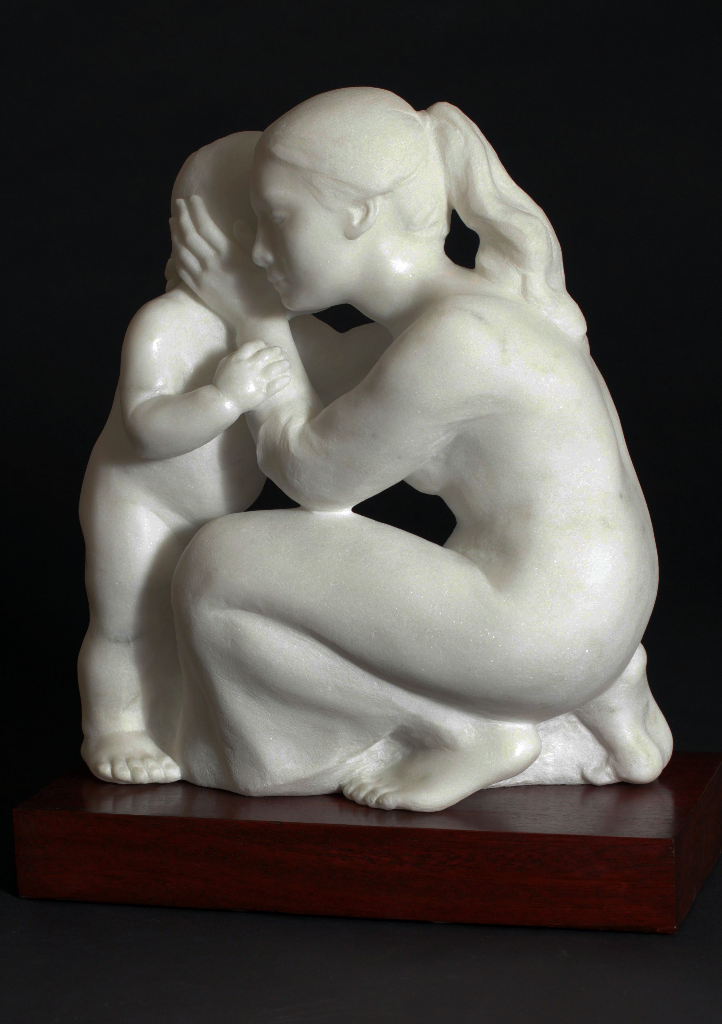 Young Mother, marble, direct carving, 23 x 19 x 10 inches